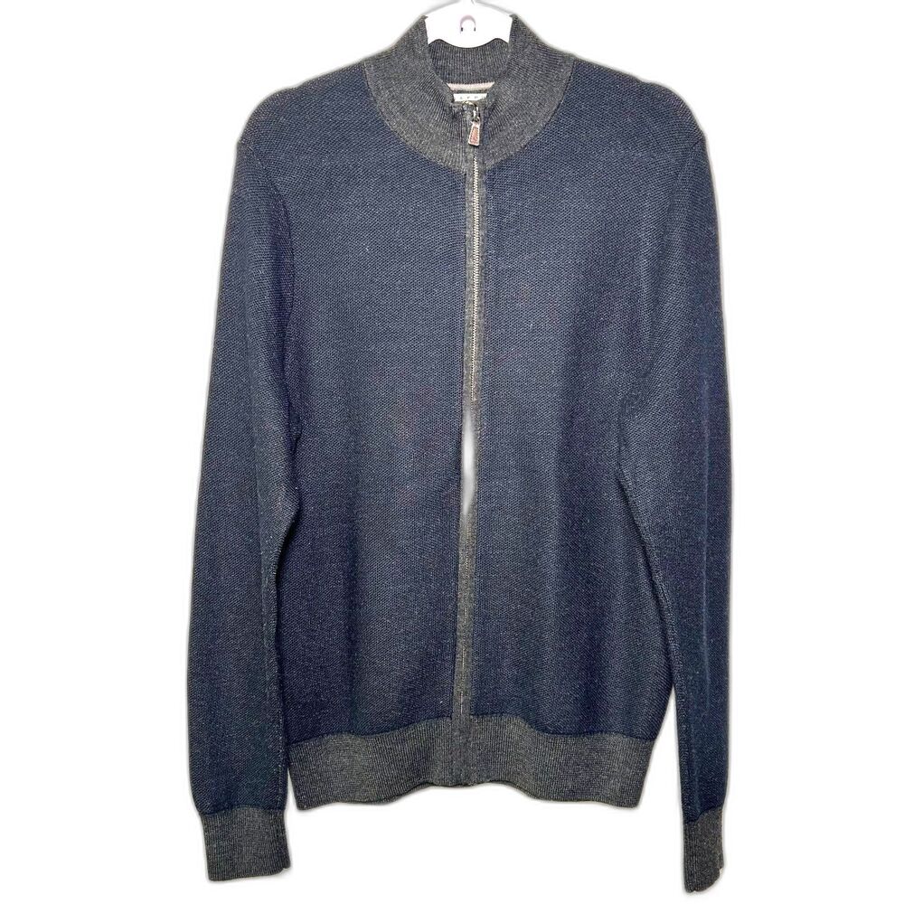 Joseph Abboud Navy Blue Full Zip Cardigan w/ Gray Trim Large